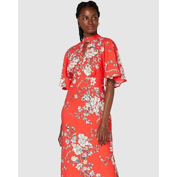 TRUTH & FABLE Women's XS Red Floral Keyhole Maxi Evening Dress with Side Slits - Picture 2 of 10